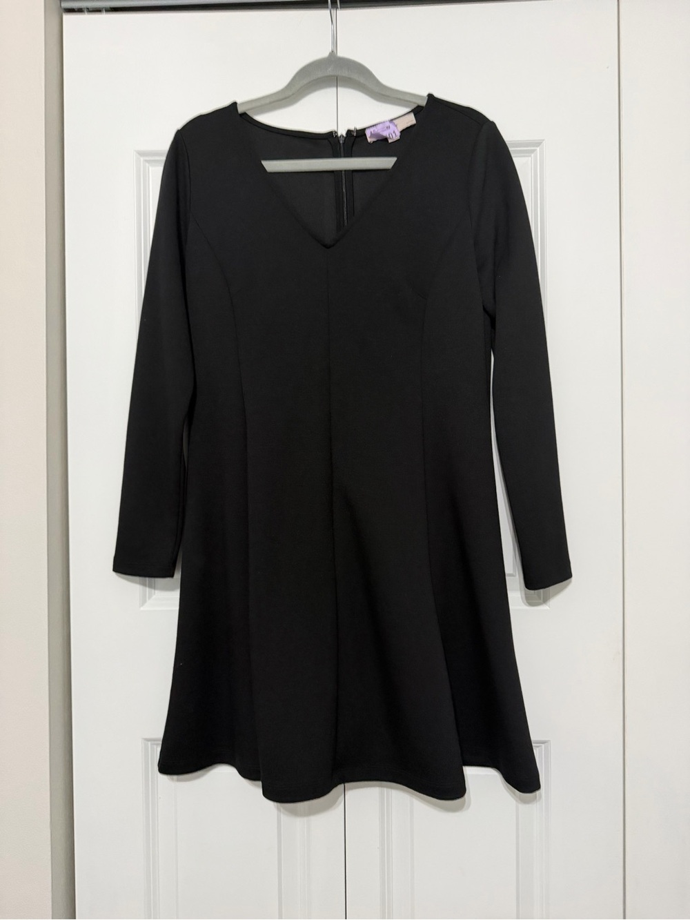 LOFT Black V-Neck Long-Sleeve A-Line Dress
